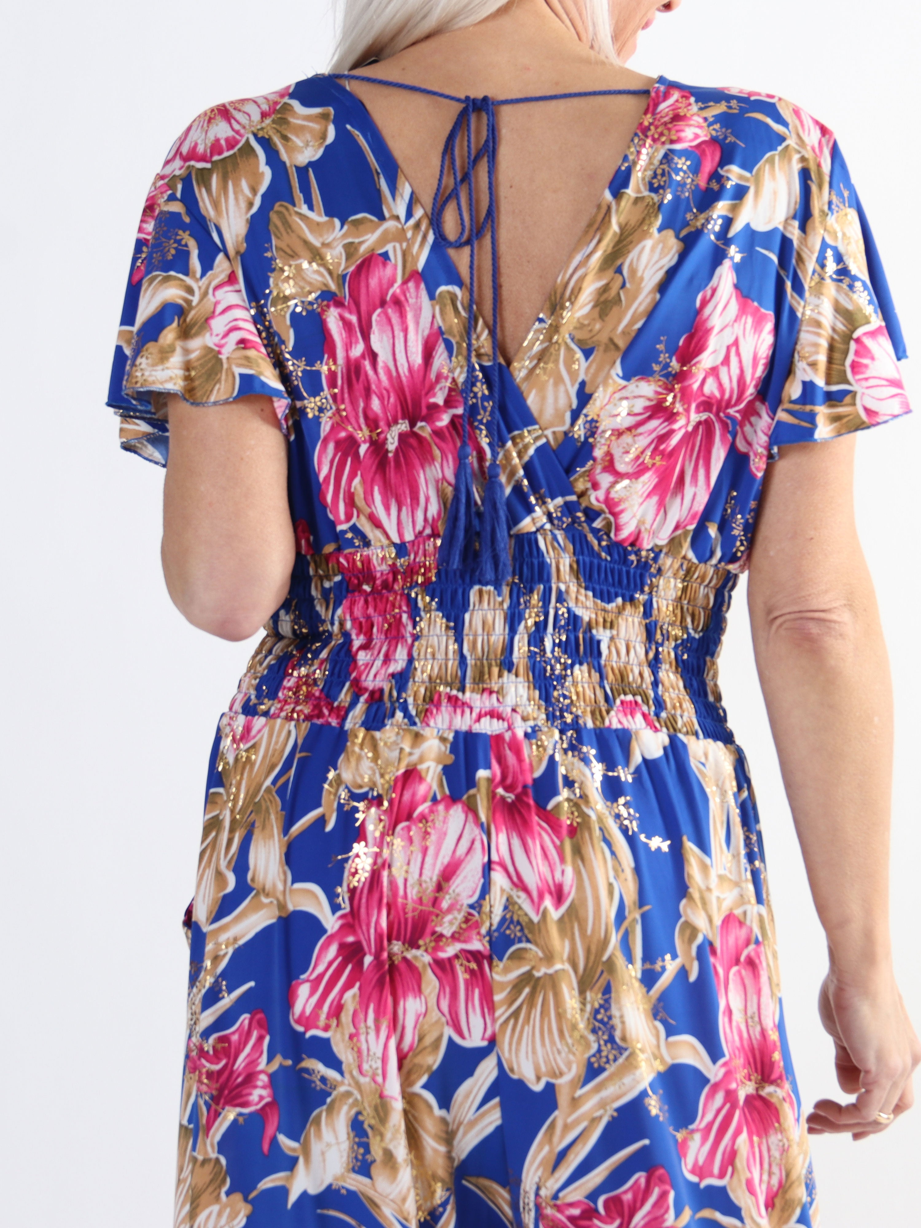 Pams Spring Jumpsuit O/B - Blomstret plus size elastisk buksedragt